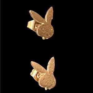 Gold Tone Playboy Bunny Earrings